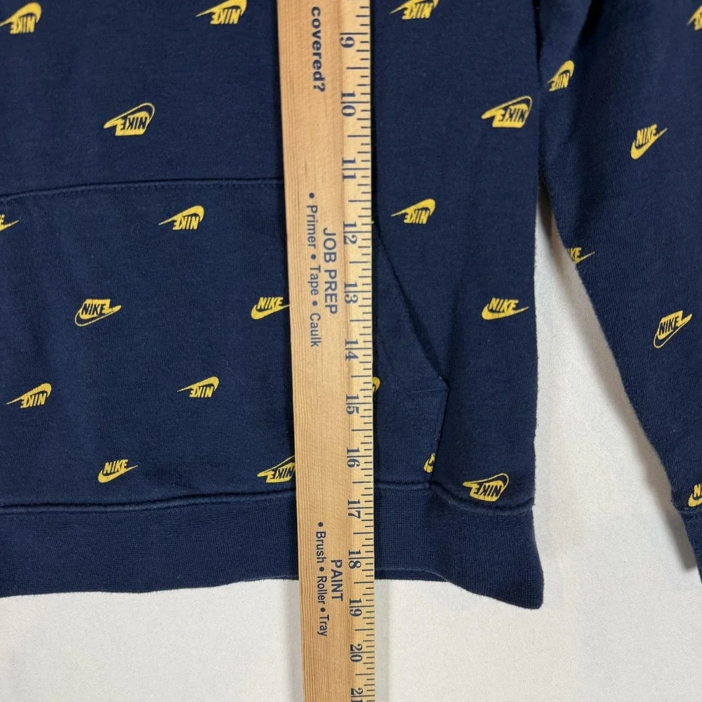 Nike Hoodie Sweatshirt Kids 6-7 Blue Fleece Pullover Allover Swoosh Logo Graphic